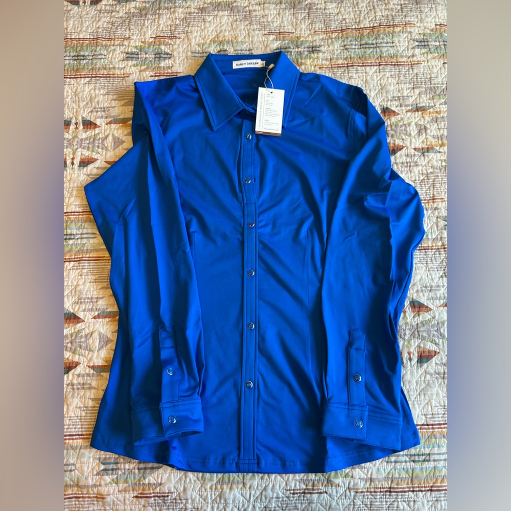 Elegant Blue Button Down Shirt for Women XL